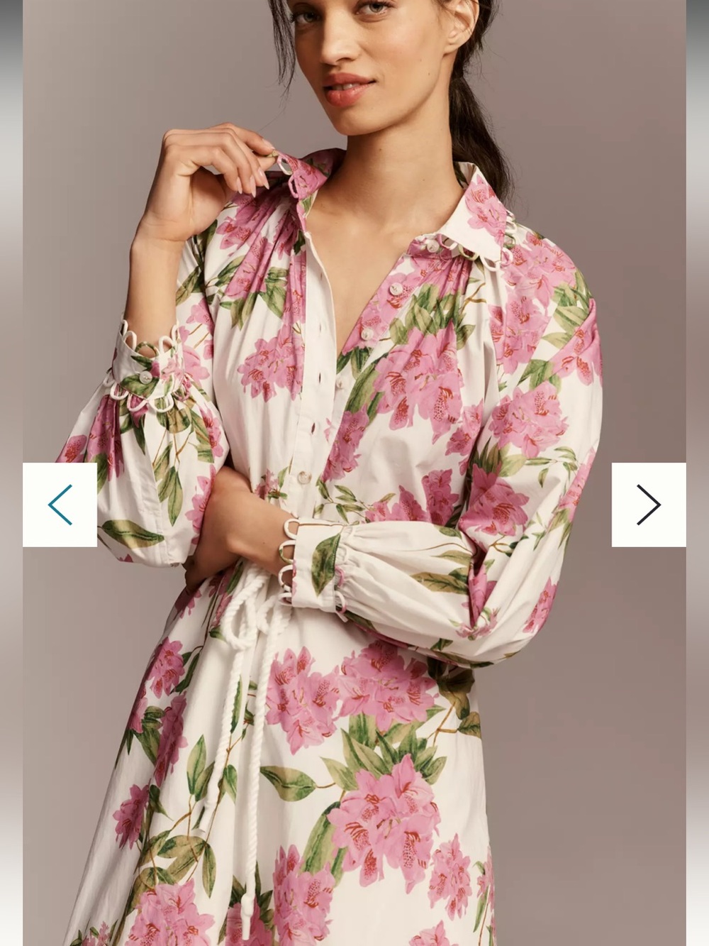 en saison esther pink & white floral long sleeve button front midi dress small - Picture 3 of 9